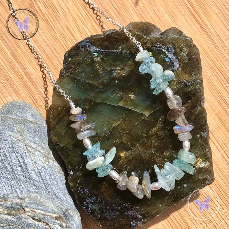 Blue Topaz & Labradorite Chip Silver Necklace